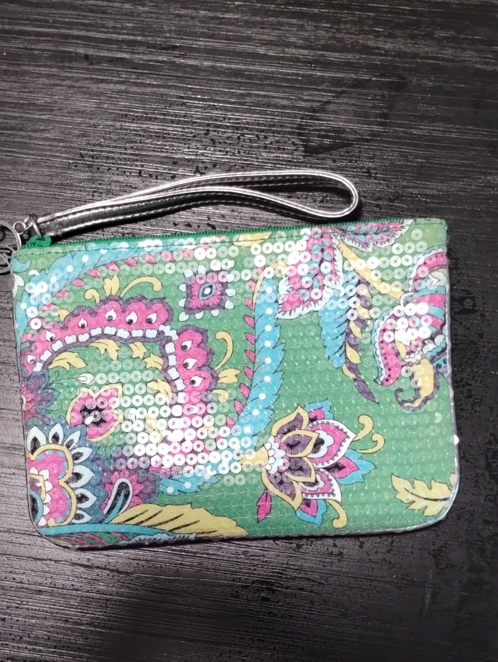 Green Paisley Vera Bradley Sequin Wristlet Pouch
